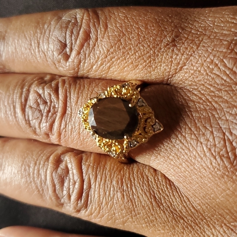 Natural Chocolate Sapphire Zircon Kite shaped Ring in Gold Vermeil - Picture 3 of 8